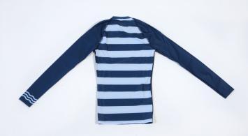 Striped rash vest with long navy sleeves